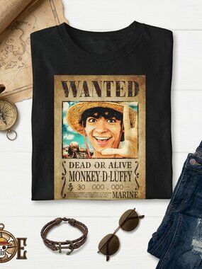Vintage Wanted Poster Anime Live Action Graphic Tee | Retro Pirate Fan Gift Tee